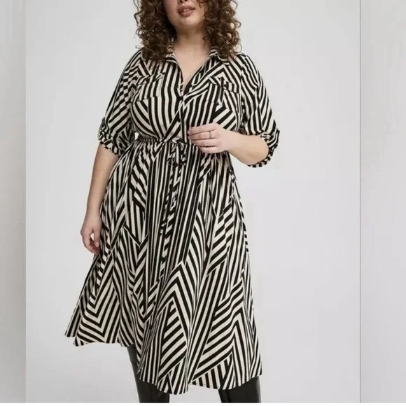 NWT Torrid Black Striped Midi Challis Button Up Shirt Dress Pockets Size 2X - Picture 4 of 10